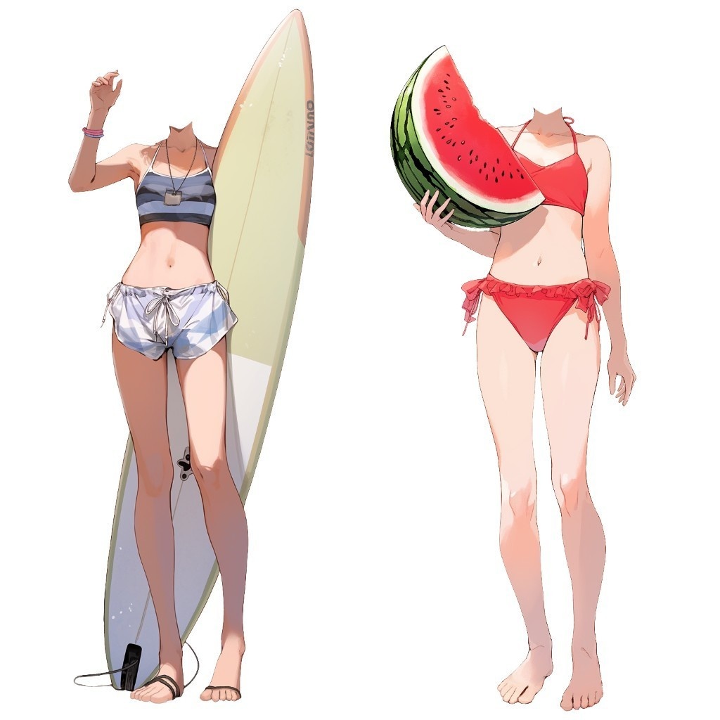 【透過素材】水着/女性50枚(立ち絵作成用・夏用衣装、水泳着、フリル、スカート)