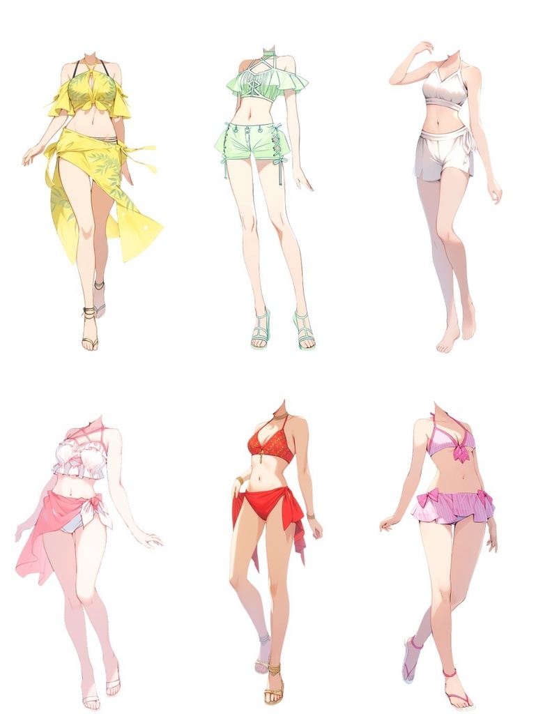 【透過素材】水着/女性50枚(立ち絵作成用・夏用衣装、水泳着、フリル、スカート)