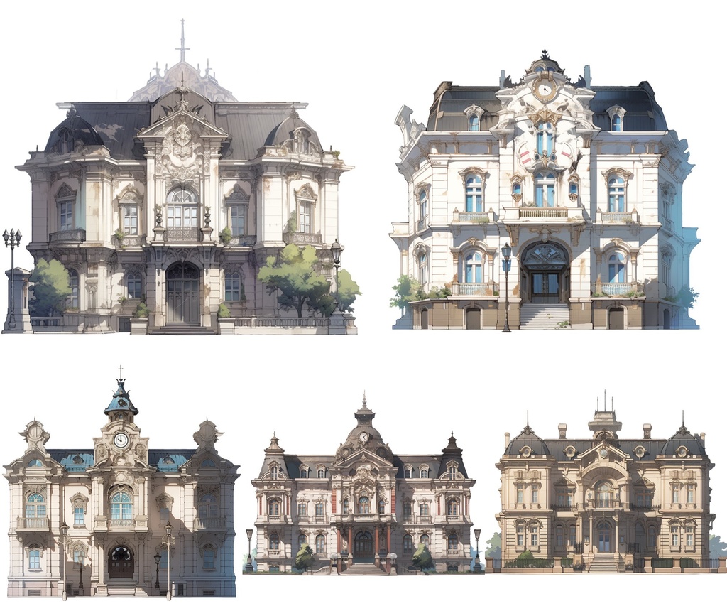 【透過素材】西洋建築50枚(洋館、教会、宮殿、民家、アパート、バロック、中世)