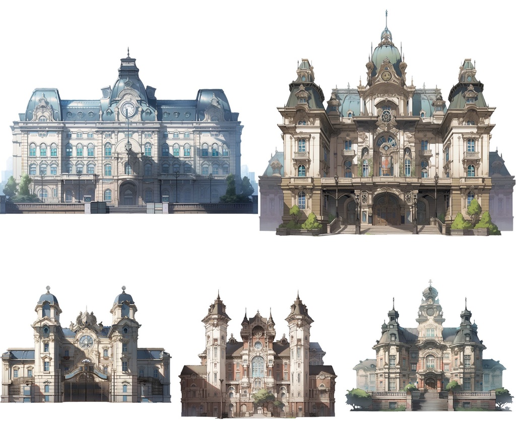 【透過素材】西洋建築50枚(洋館、教会、宮殿、民家、アパート、バロック、中世)