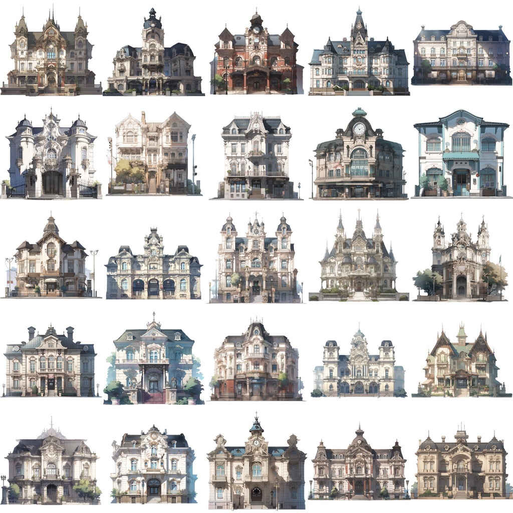 【透過素材】西洋建築50枚(洋館、教会、宮殿、民家、アパート、バロック、中世)