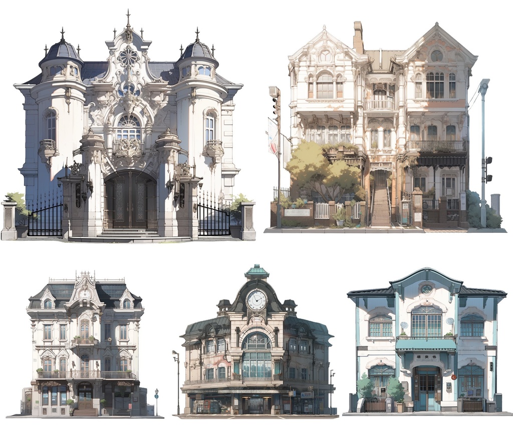 【透過素材】西洋建築50枚(洋館、教会、宮殿、民家、アパート、バロック、中世)