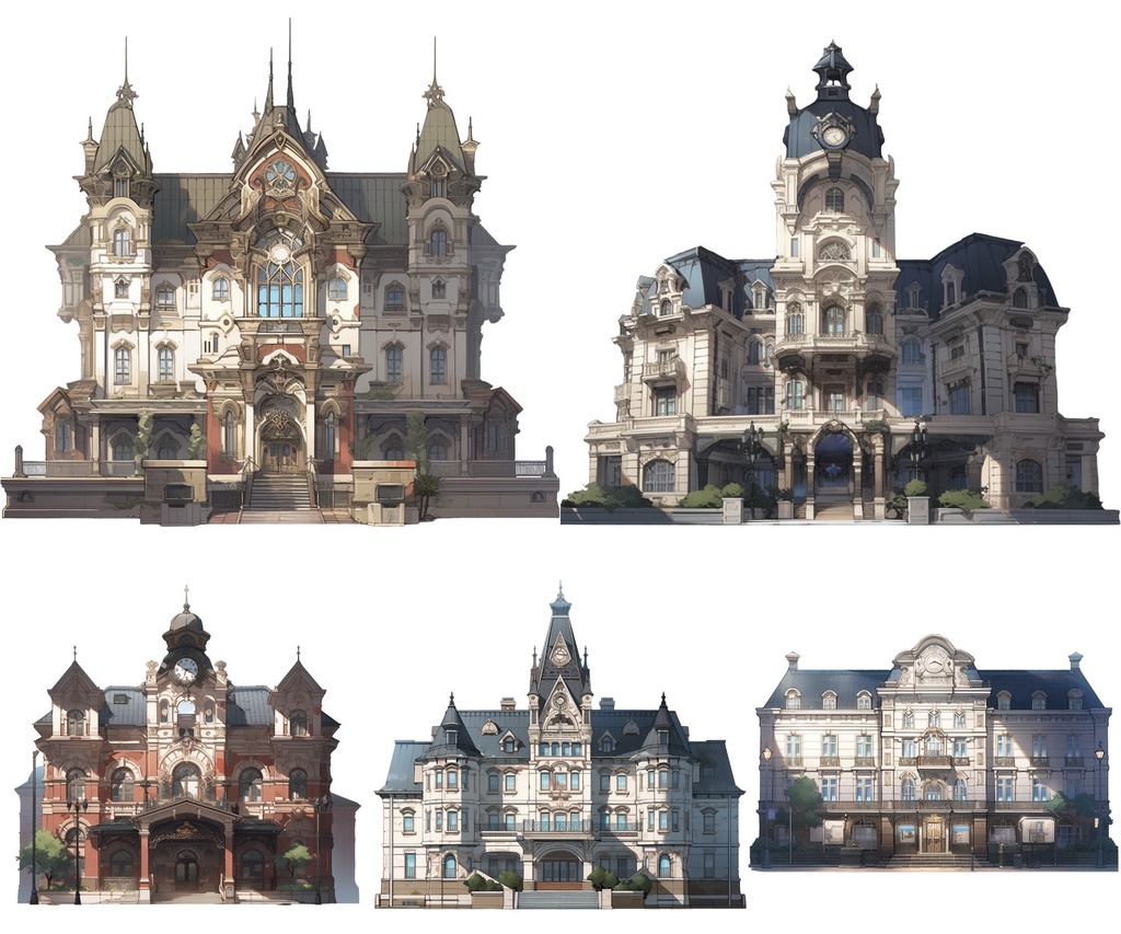 【透過素材】西洋建築50枚(洋館、教会、宮殿、民家、アパート、バロック、中世)