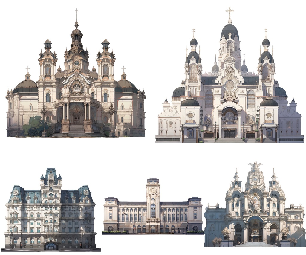 【透過素材】西洋建築50枚(洋館、教会、宮殿、民家、アパート、バロック、中世)