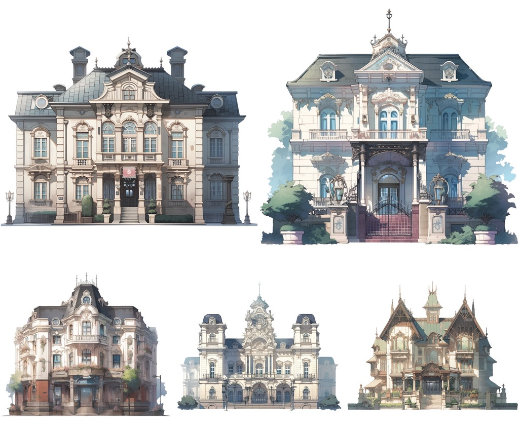 【透過素材】西洋建築50枚(洋館、教会、宮殿、民家、アパート、バロック、中世)