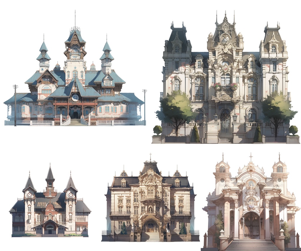 【透過素材】西洋建築50枚(洋館、教会、宮殿、民家、アパート、バロック、中世)