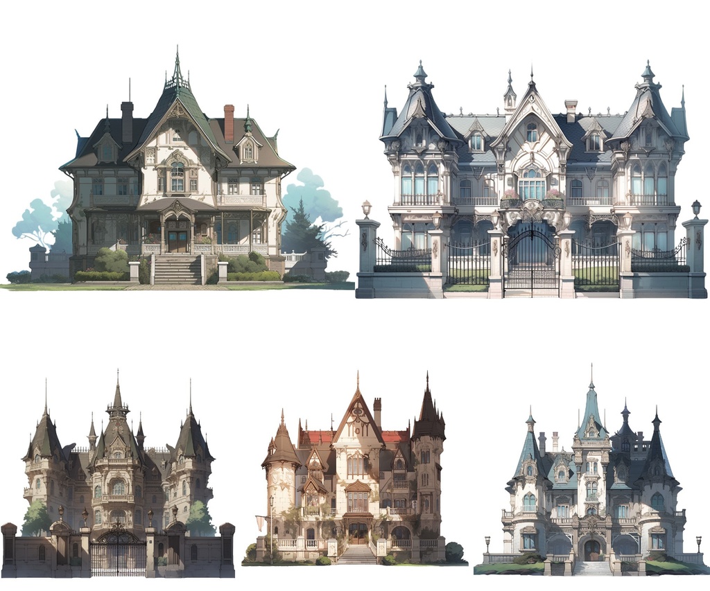 【透過素材】西洋建築50枚(洋館、教会、宮殿、民家、アパート、バロック、中世)