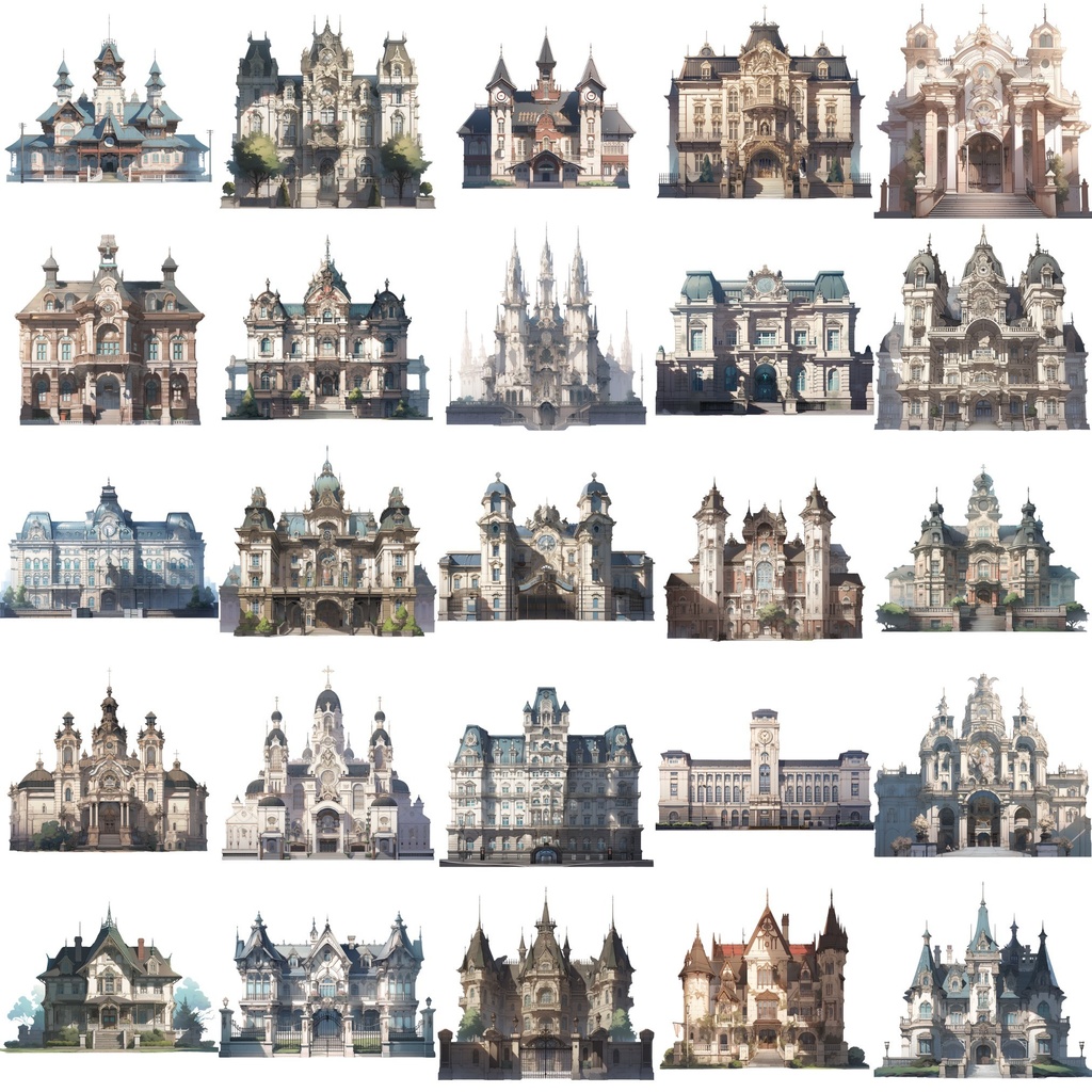 【透過素材】西洋建築50枚(洋館、教会、宮殿、民家、アパート、バロック、中世)