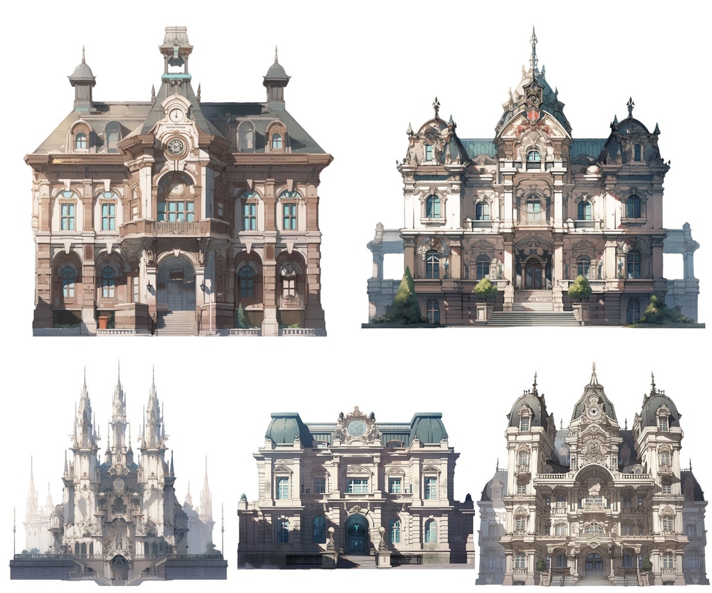 【透過素材】西洋建築50枚(洋館、教会、宮殿、民家、アパート、バロック、中世)