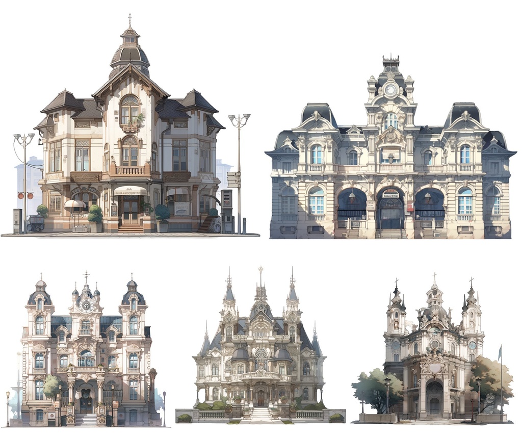 【透過素材】西洋建築50枚(洋館、教会、宮殿、民家、アパート、バロック、中世)
