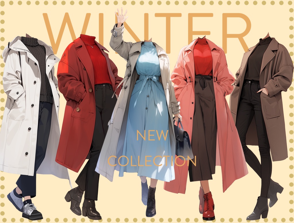 【透過素材】冬服/女性50枚(立ち絵作成用・トレンチコート、ピーコート、ニットセーター、ダウンジャケット)