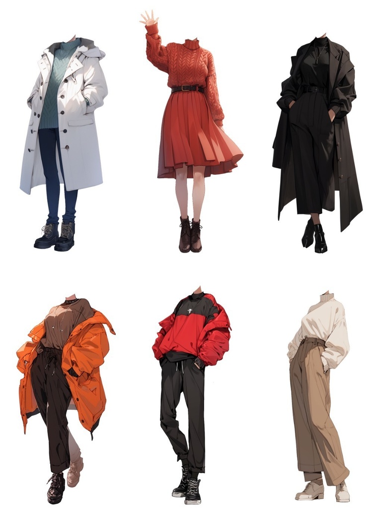 【透過素材】冬服/女性50枚(立ち絵作成用・トレンチコート、ピーコート、ニットセーター、ダウンジャケット)