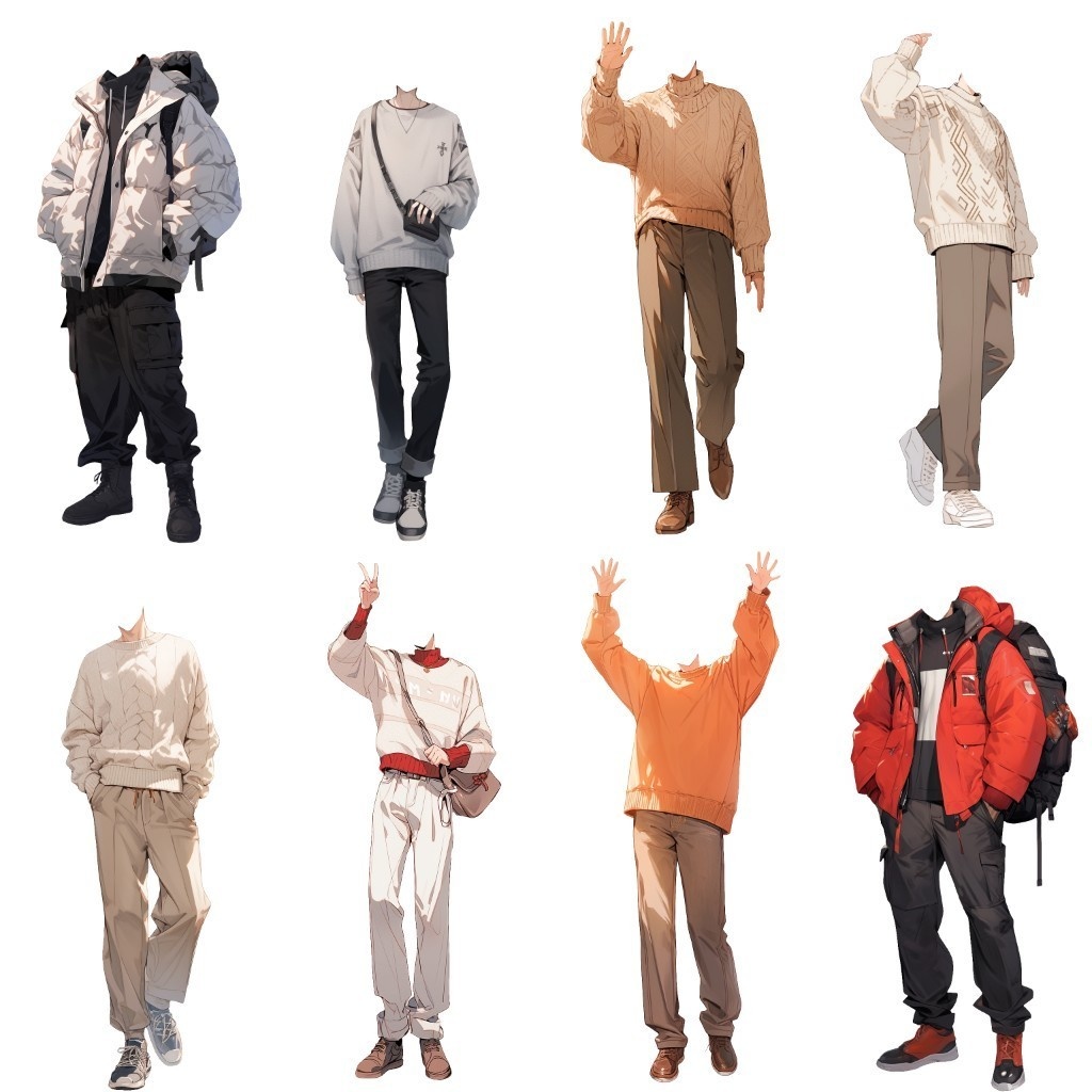 【透過素材】冬服/男性50枚(立ち絵作成用・トレンチコート、ピーコート、ニットセーター、ダウンジャケット)