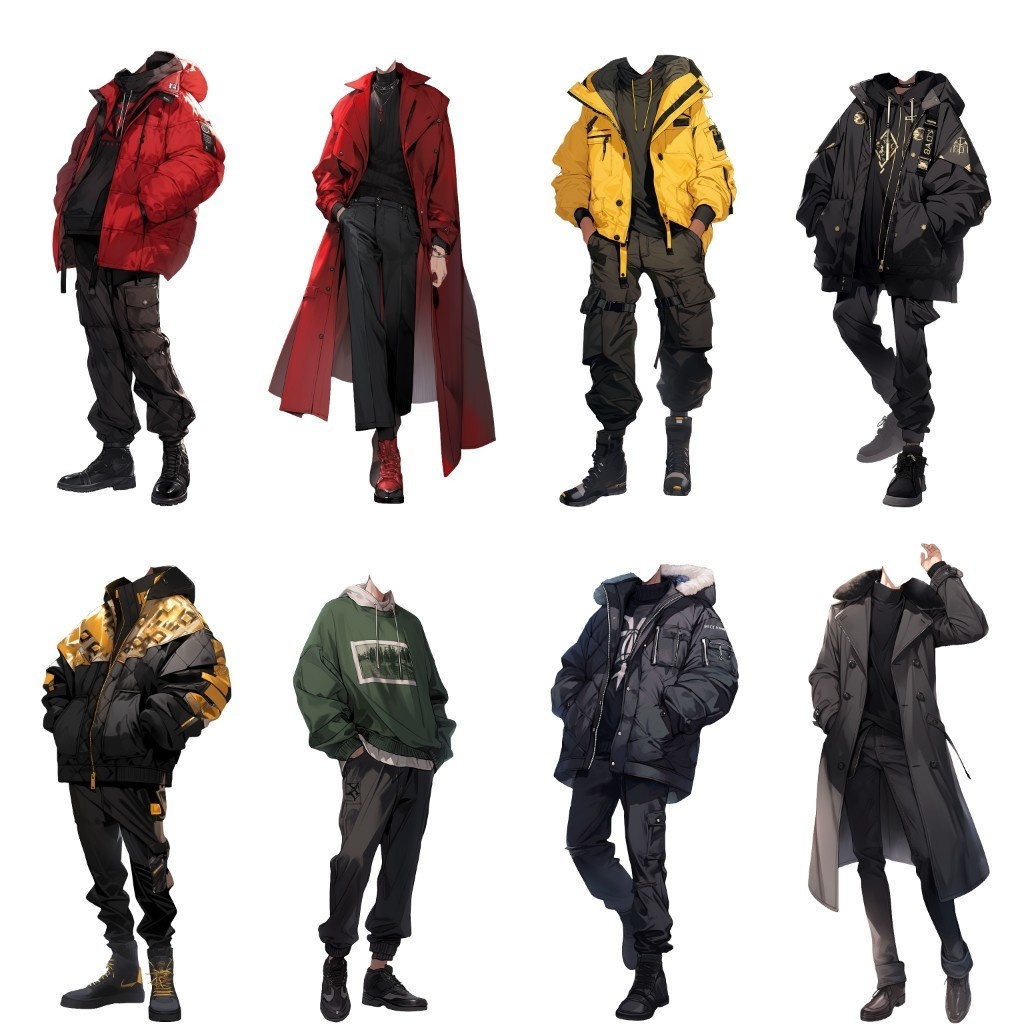 【透過素材】冬服/男性50枚(立ち絵作成用・トレンチコート、ピーコート、ニットセーター、ダウンジャケット)