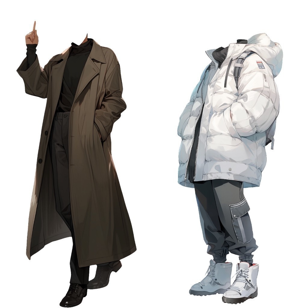 【透過素材】冬服/男性50枚(立ち絵作成用・トレンチコート、ピーコート、ニットセーター、ダウンジャケット)