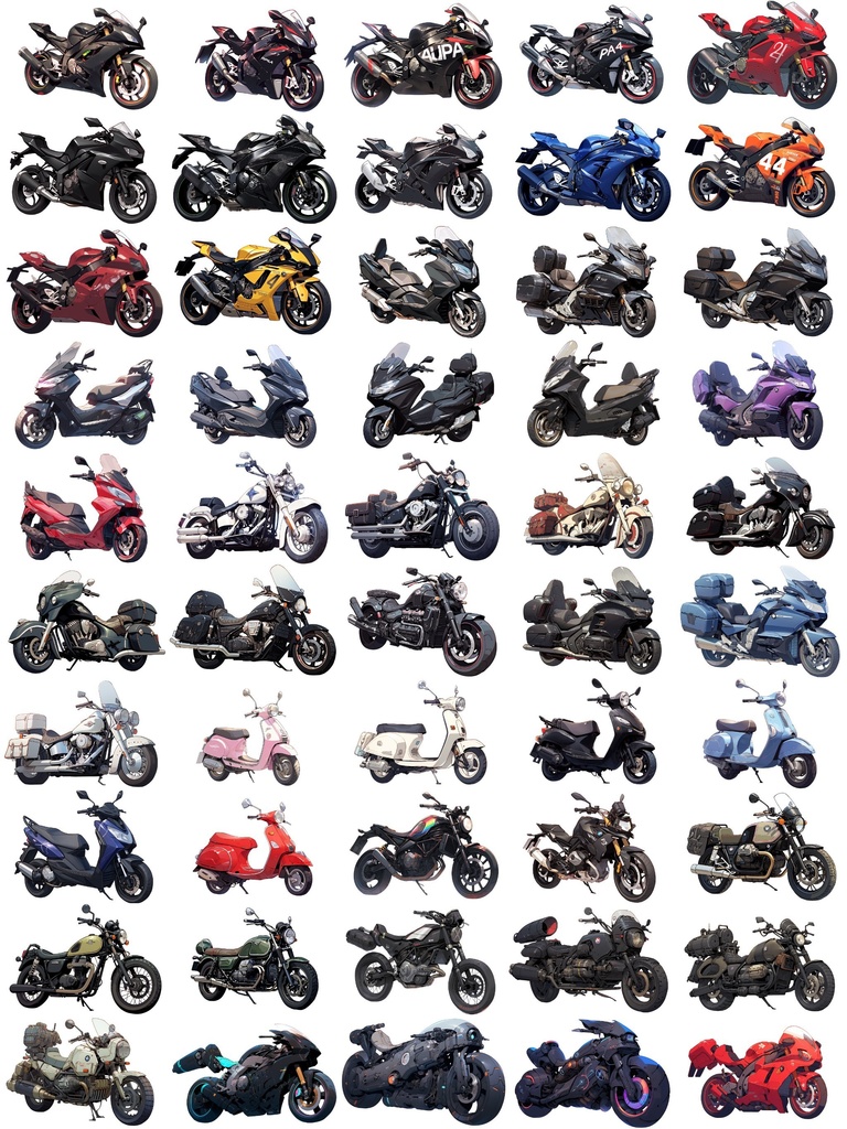 【透過素材】バイク50枚(スポーツバイク、ハーレー、ビッグスクーター、ビンテージ、SF系)
