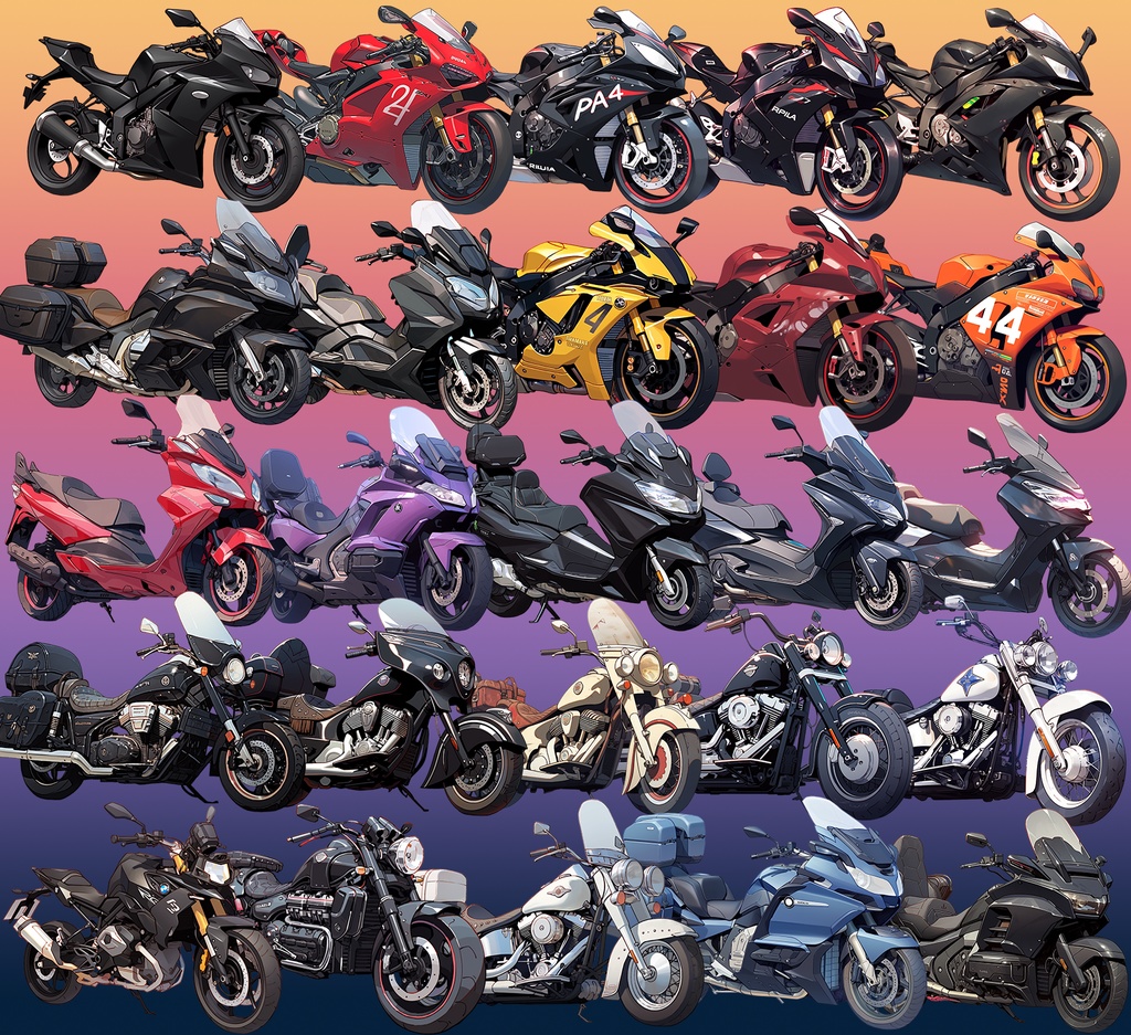 【透過素材】バイク50枚(スポーツバイク、ハーレー、ビッグスクーター、ビンテージ、SF系)