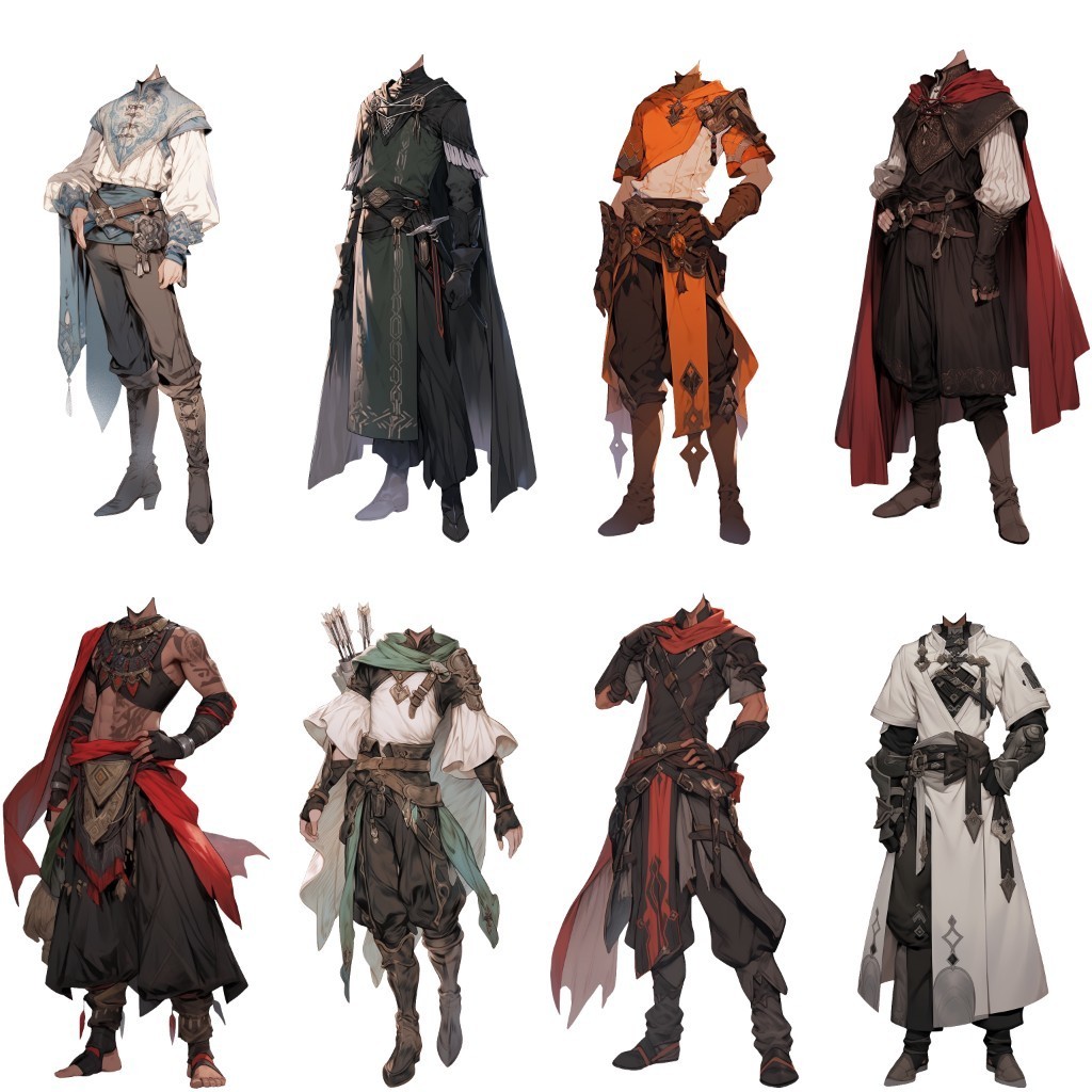 【透過素材】ファンタジー衣装/男性50枚(立ち絵作成用・魔法使い、騎士、戦士、貴族、詩人、聖職者、中世) - A.I. Art Stock ...