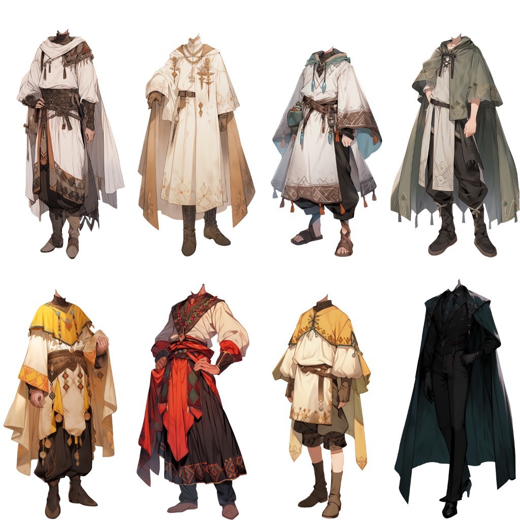 【透過素材】ファンタジー衣装/男性50枚(立ち絵作成用・魔法使い、騎士、戦士、貴族、詩人、聖職者、中世) - A.I. Art Stock ...