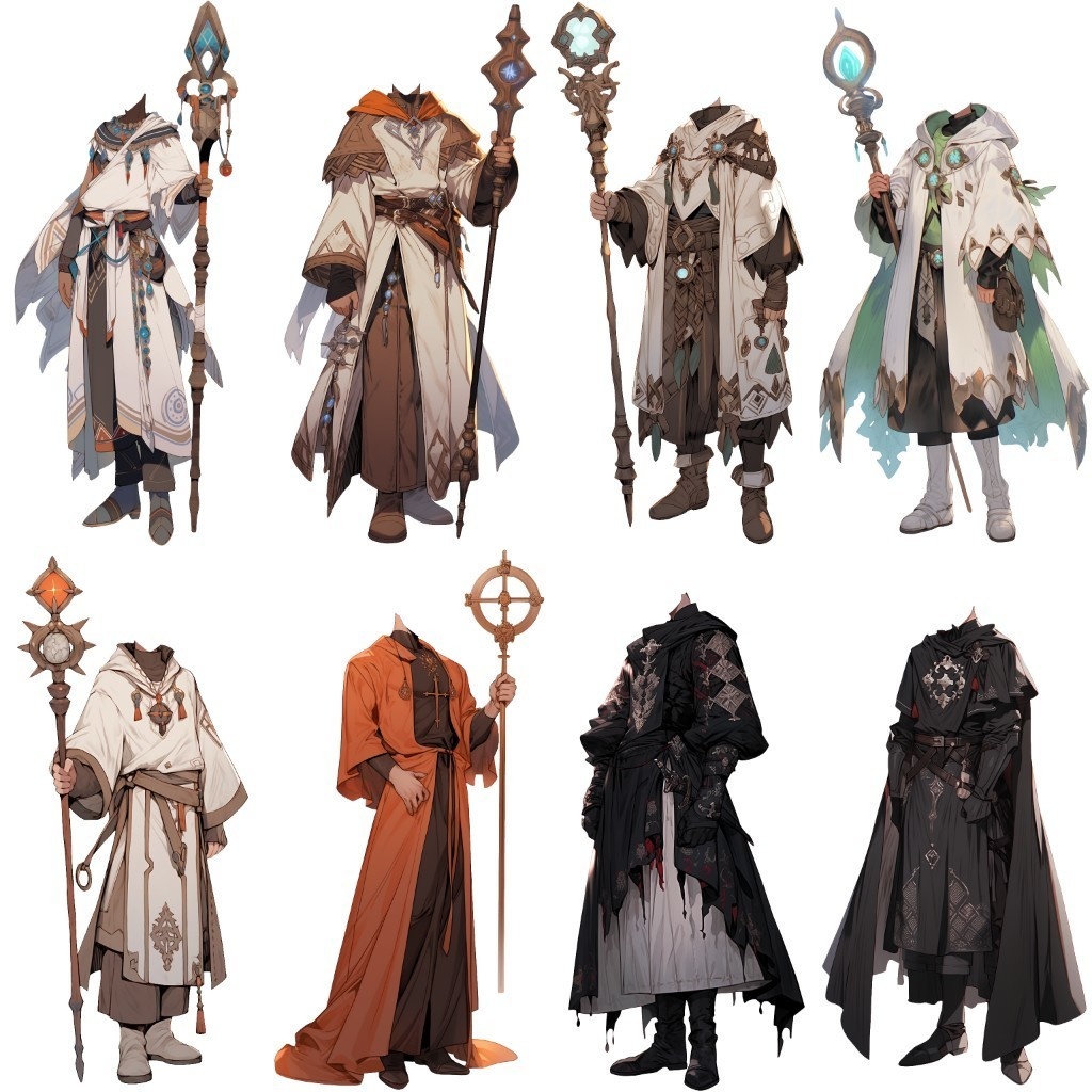 【透過素材】ファンタジー衣装/男性50枚(立ち絵作成用・魔法使い、騎士、戦士、貴族、詩人、聖職者、中世)