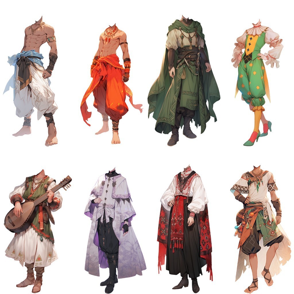 【透過素材】ファンタジー衣装/男性50枚(立ち絵作成用・魔法使い、騎士、戦士、貴族、詩人、聖職者、中世) - A.I. Art Stock ...