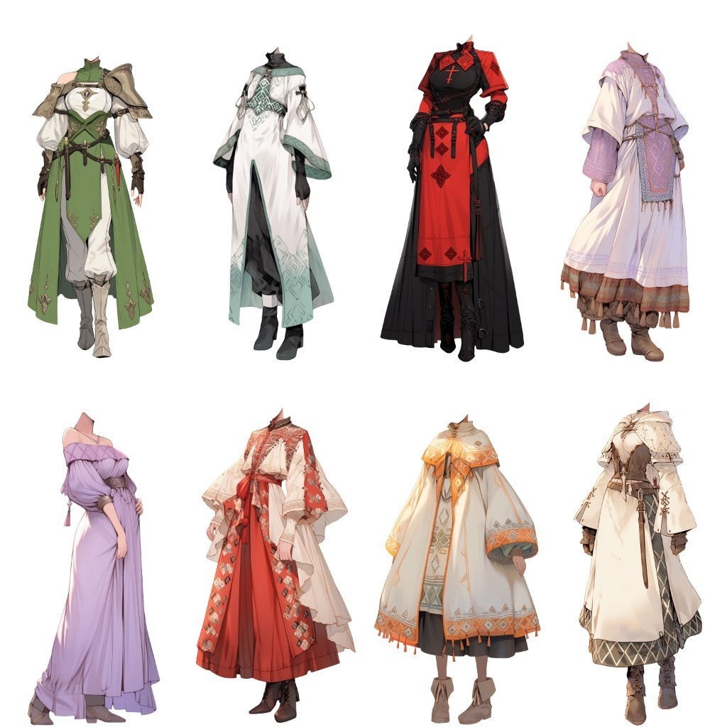 【透過素材】ファンタジー衣装/女性50枚(立ち絵作成用・魔法使い、騎士、戦士、貴族、アサシン、踊り子、中世)