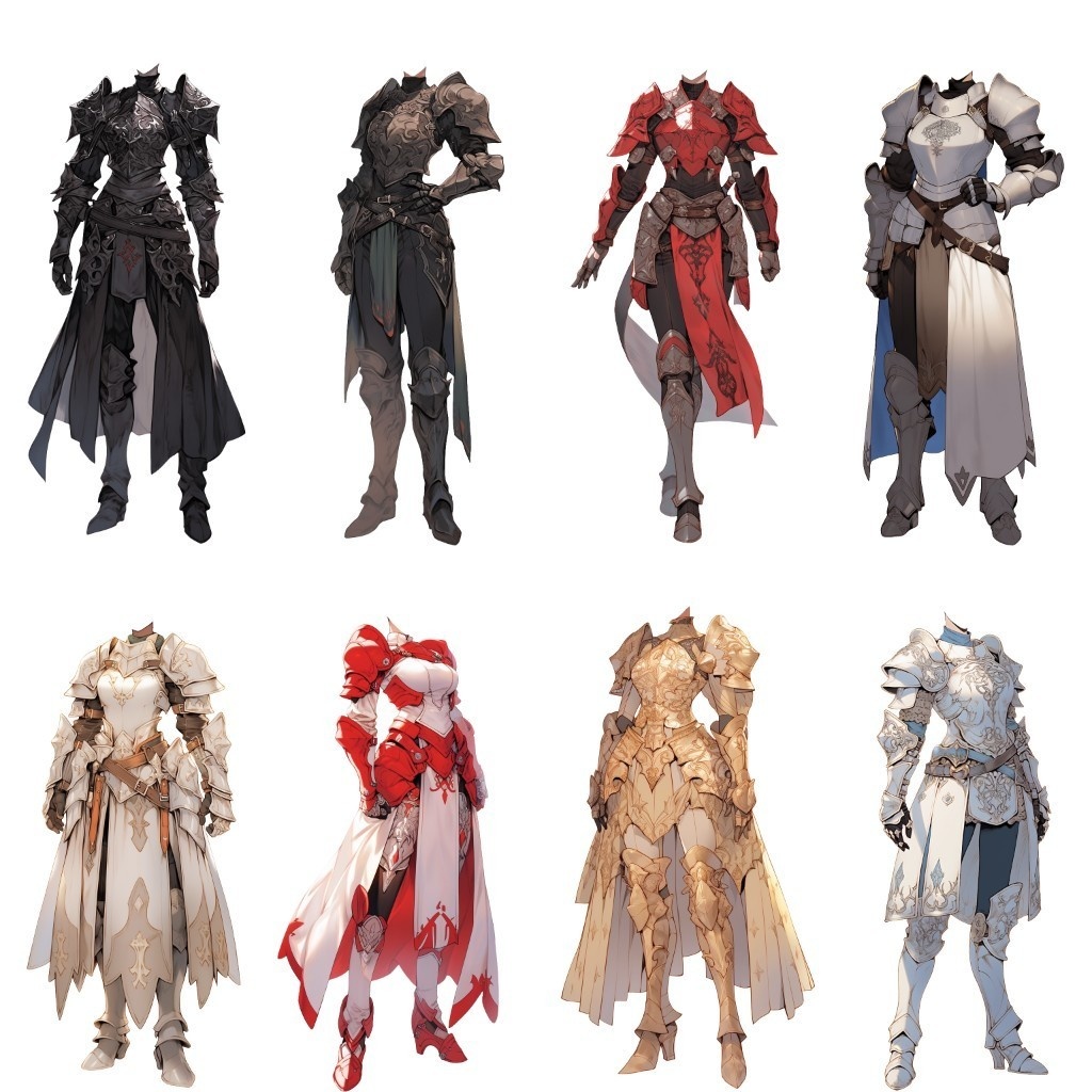 【透過素材】ファンタジー衣装/女性50枚(立ち絵作成用・魔法使い、騎士、戦士、貴族、アサシン、踊り子、中世)