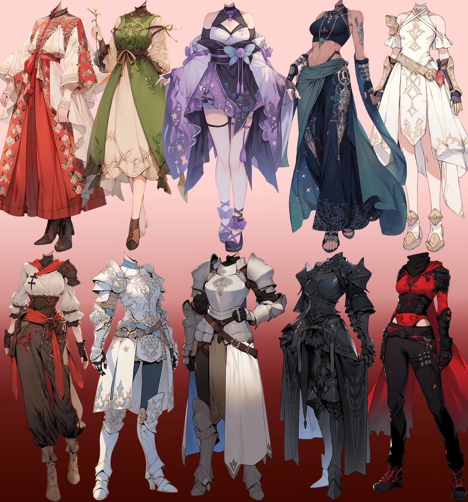 【透過素材】ファンタジー衣装/女性50枚(立ち絵作成用・魔法使い、騎士、戦士、貴族、アサシン、踊り子、中世)