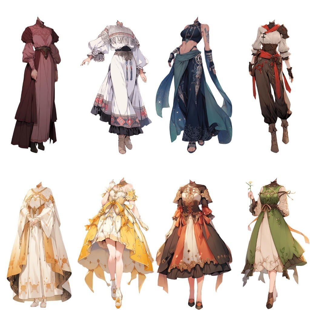 【透過素材】ファンタジー衣装/女性50枚(立ち絵作成用・魔法使い、騎士、戦士、貴族、アサシン、踊り子、中世)