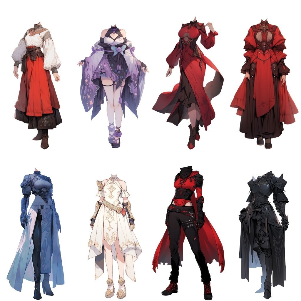 【透過素材】ファンタジー衣装/女性50枚(立ち絵作成用・魔法使い、騎士、戦士、貴族、アサシン、踊り子、中世)