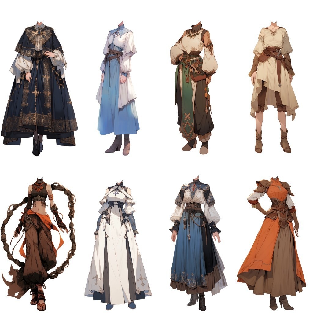 【透過素材】ファンタジー衣装/女性50枚(立ち絵作成用・魔法使い、騎士、戦士、貴族、アサシン、踊り子、中世)