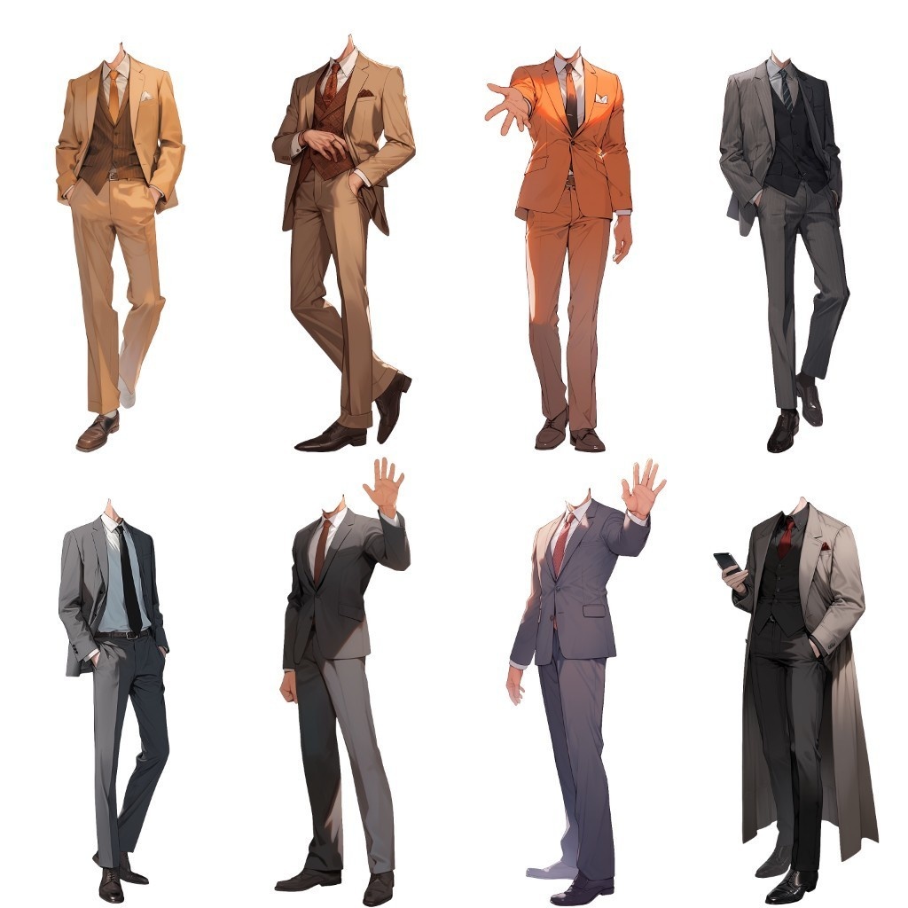 【透過素材】スーツ/男性50枚(立ち絵作成用・タキシード、ベスト、フォーマル衣装、ウェディング、シルクハット)