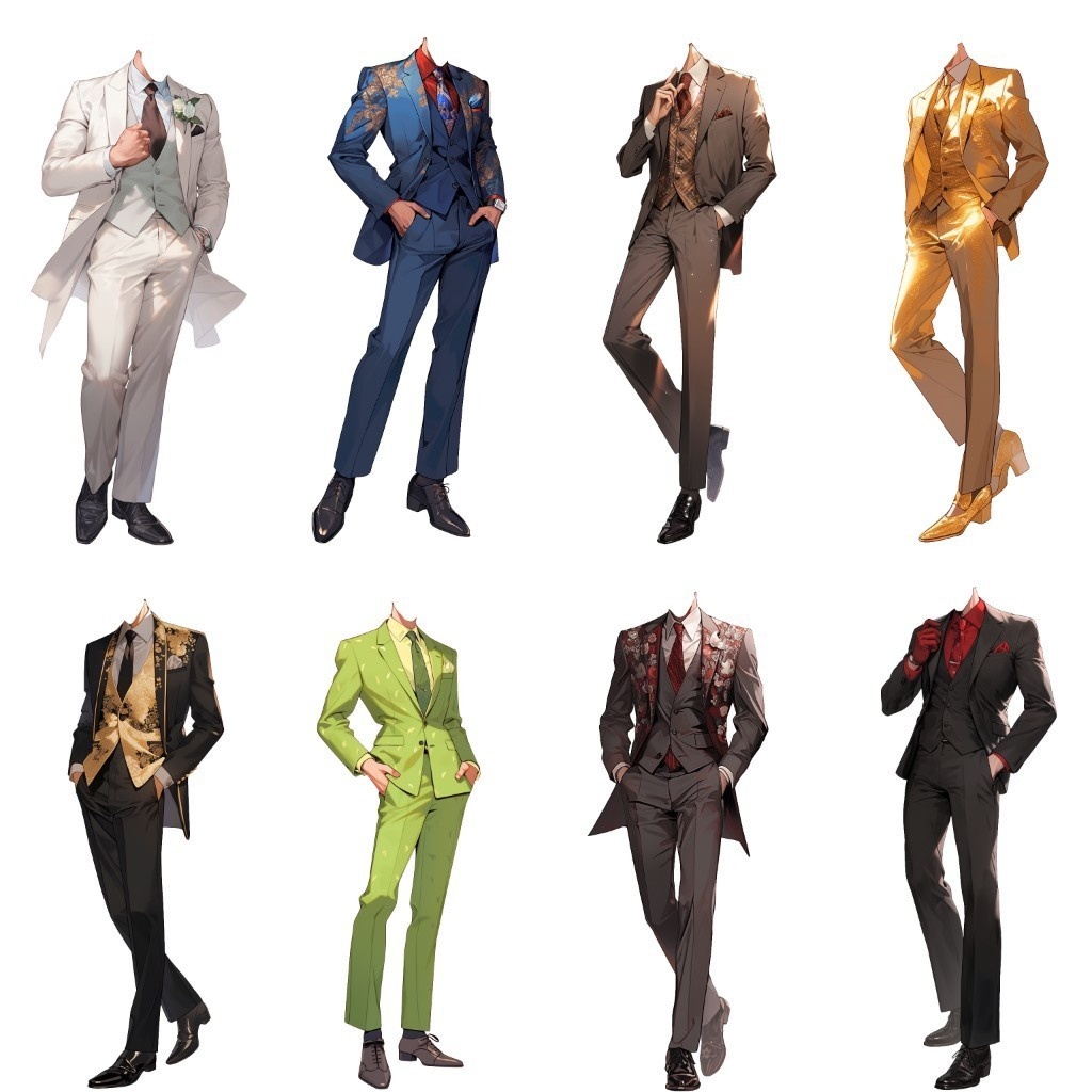 【透過素材】スーツ/男性50枚(立ち絵作成用・タキシード、ベスト、フォーマル衣装、ウェディング、シルクハット)