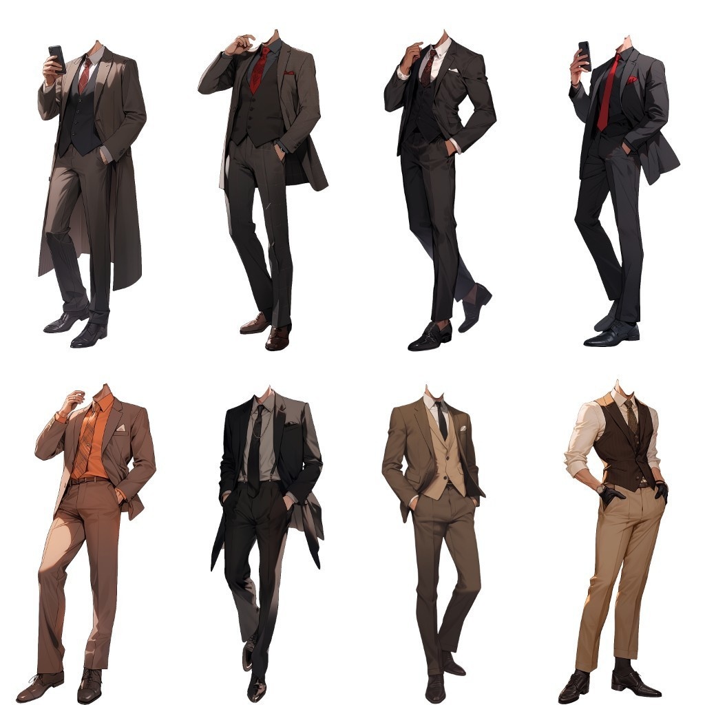 【透過素材】スーツ/男性50枚(立ち絵作成用・タキシード、ベスト、フォーマル衣装、ウェディング、シルクハット)