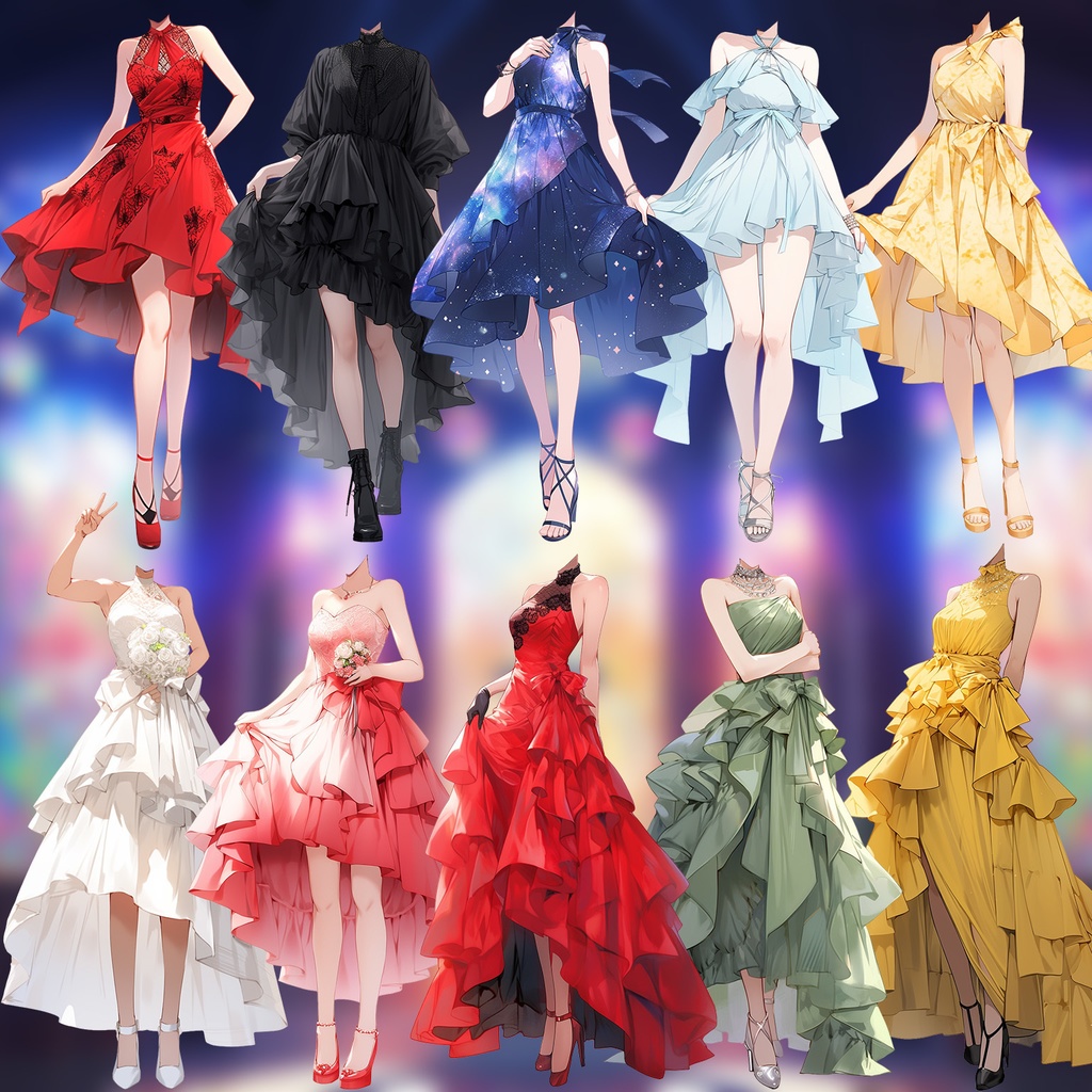 【透過素材】ドレス/女性50枚(立ち絵作成用・ウェディングドレス、パーティー、中世)