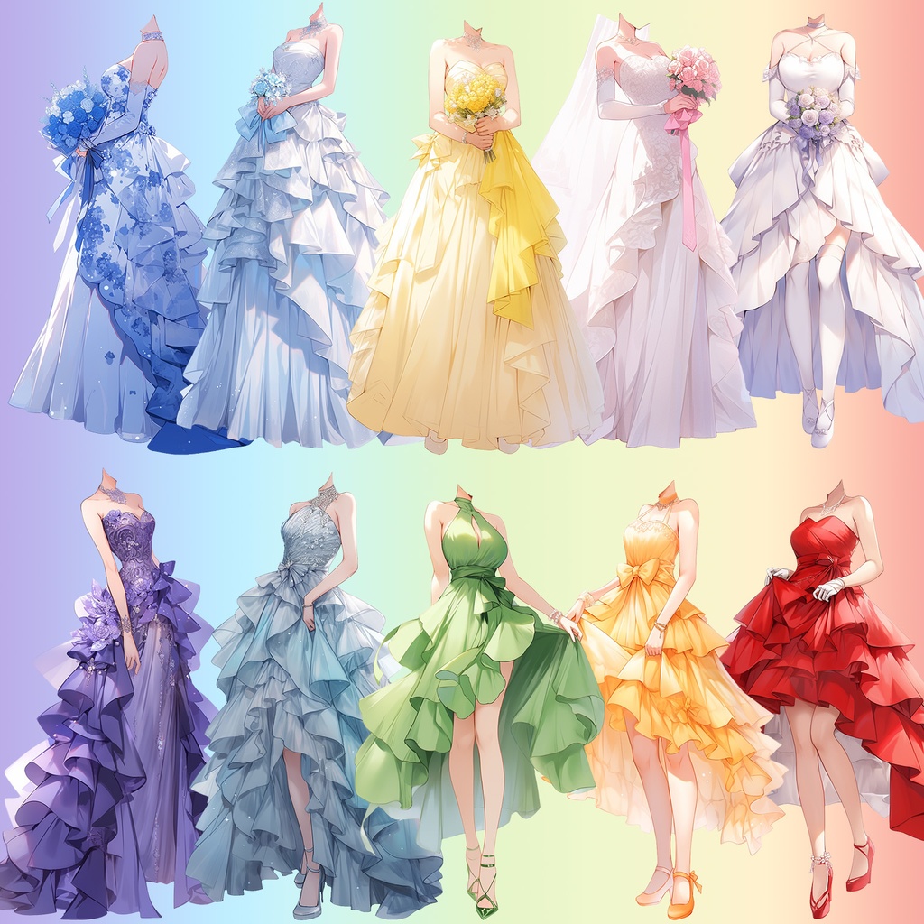 【透過素材】ドレス/女性50枚(立ち絵作成用・ウェディングドレス、パーティー、中世)