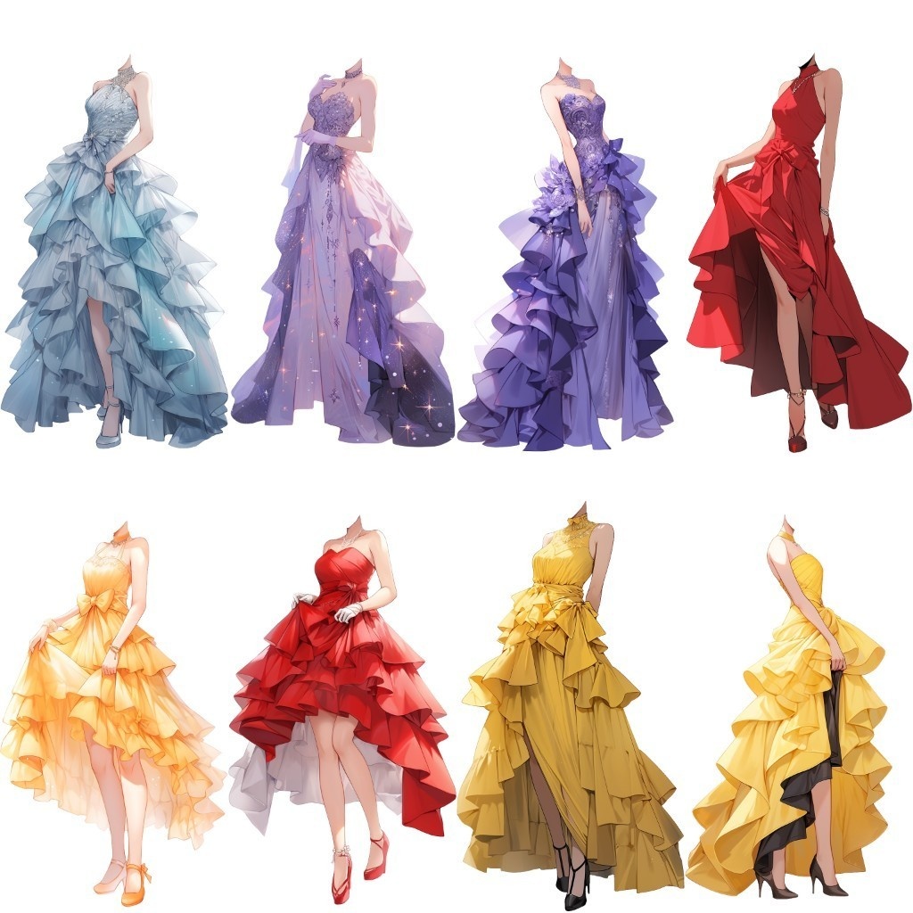 【透過素材】ドレス/女性50枚(立ち絵作成用・ウェディングドレス、パーティー、中世)