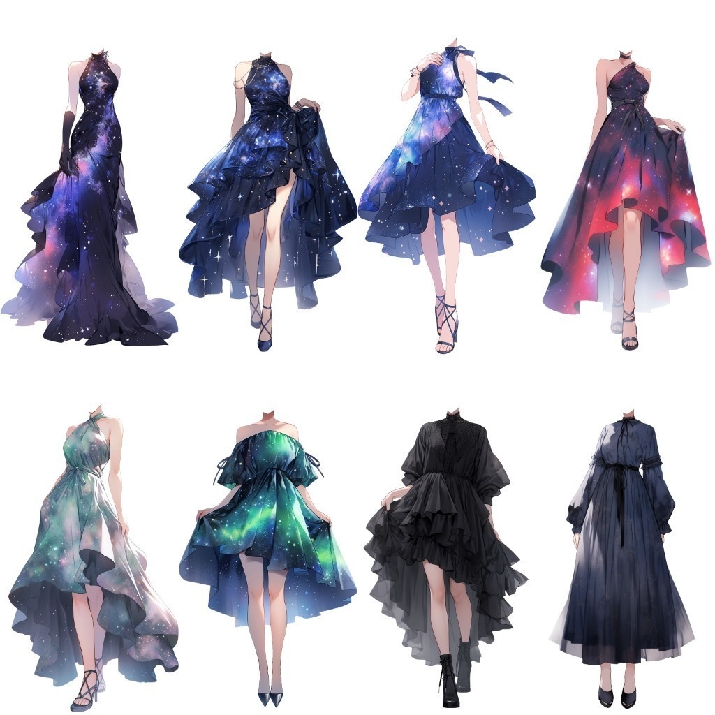 【透過素材】ドレス/女性50枚(立ち絵作成用・ウェディングドレス、パーティー、中世)