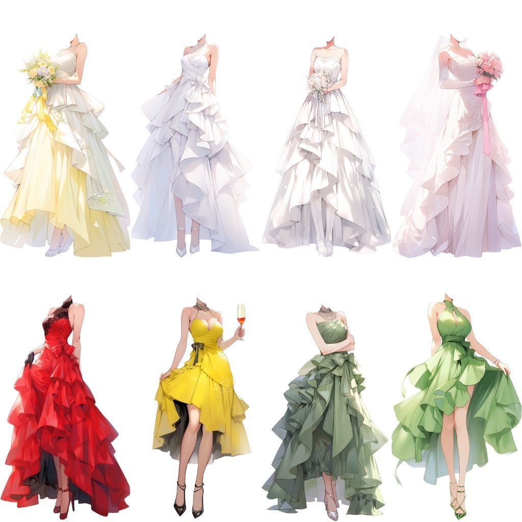 【透過素材】ドレス/女性50枚(立ち絵作成用・ウェディングドレス、パーティー、中世)