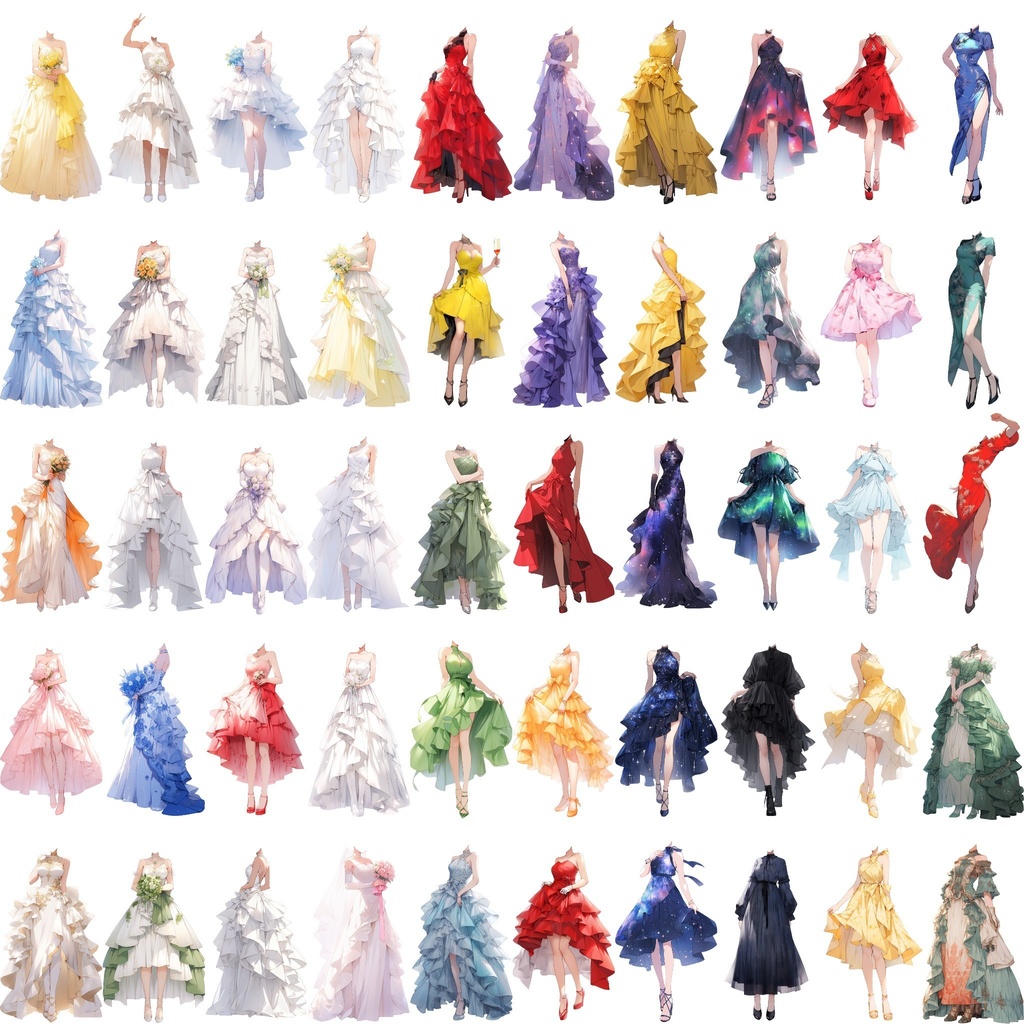 【透過素材】ドレス/女性50枚(立ち絵作成用・ウェディングドレス、パーティー、中世)