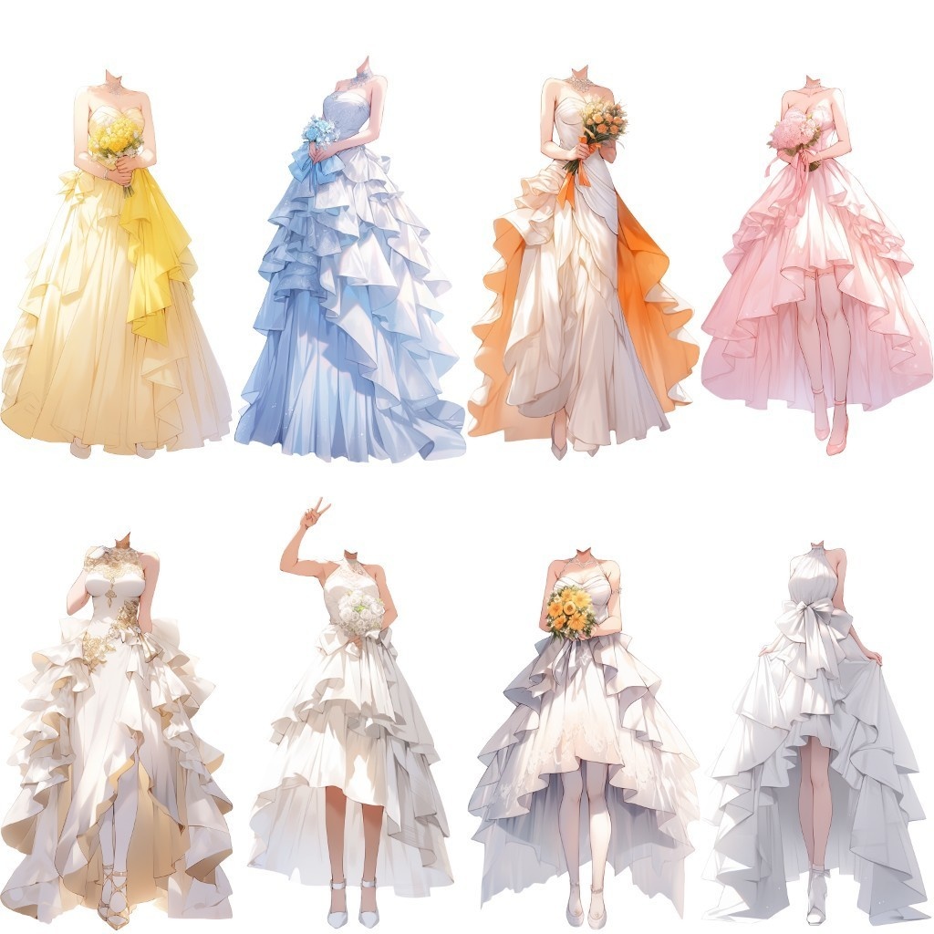 【透過素材】ドレス/女性50枚(立ち絵作成用・ウェディングドレス、パーティー、中世)