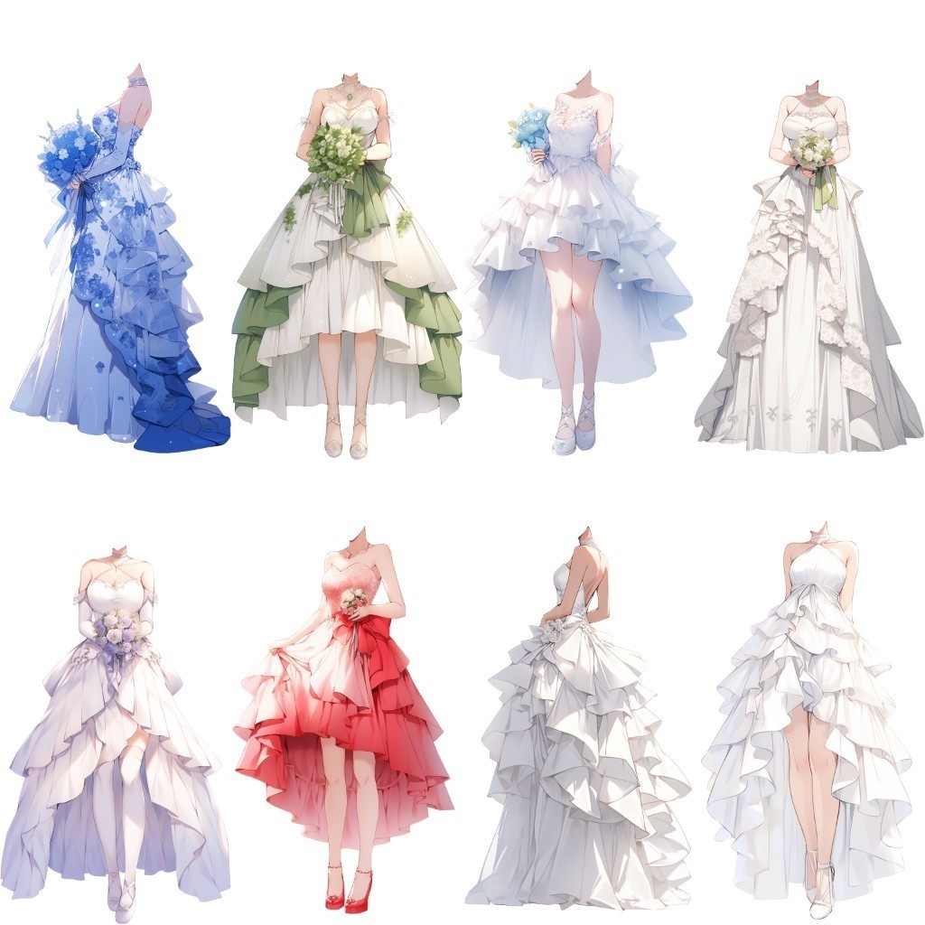 【透過素材】ドレス/女性50枚(立ち絵作成用・ウェディングドレス、パーティー、中世)