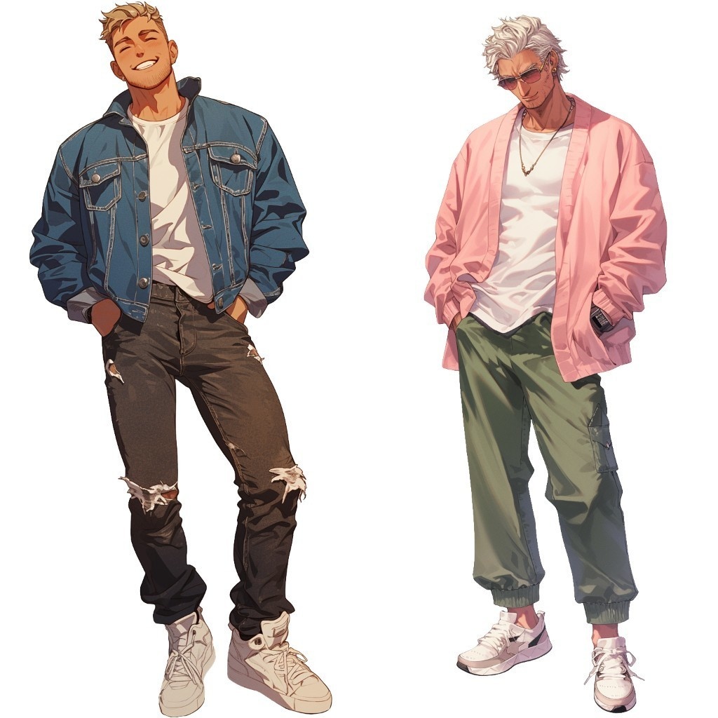 【透過素材】立ち絵・春服/男性50枚(メンズファッション、ボンバージャケット、Tシャツ、デニム、パーカー)