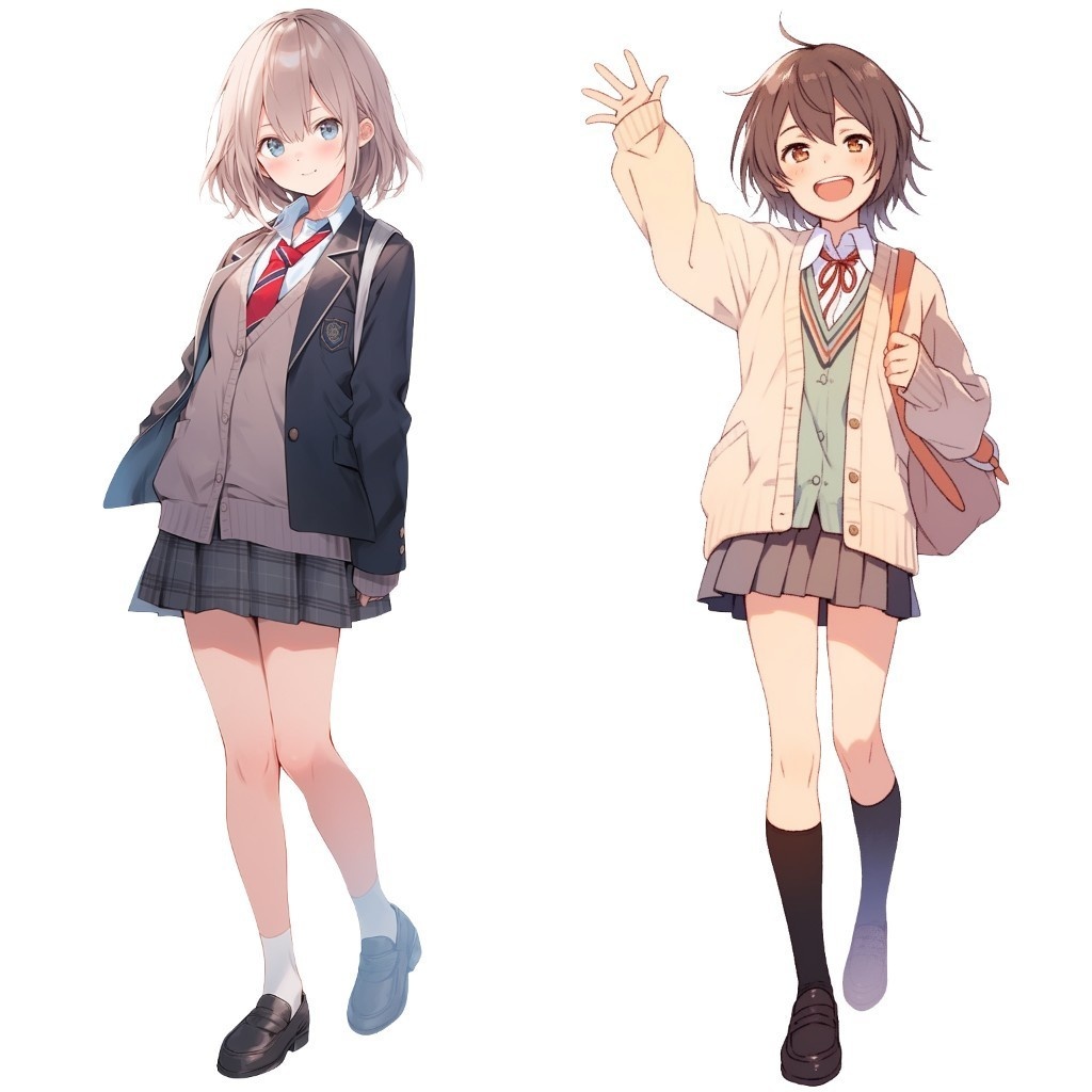 【透過素材】立ち絵・春服/女性50枚(レディースファッション、Tシャツ、スカート、着物、制服)