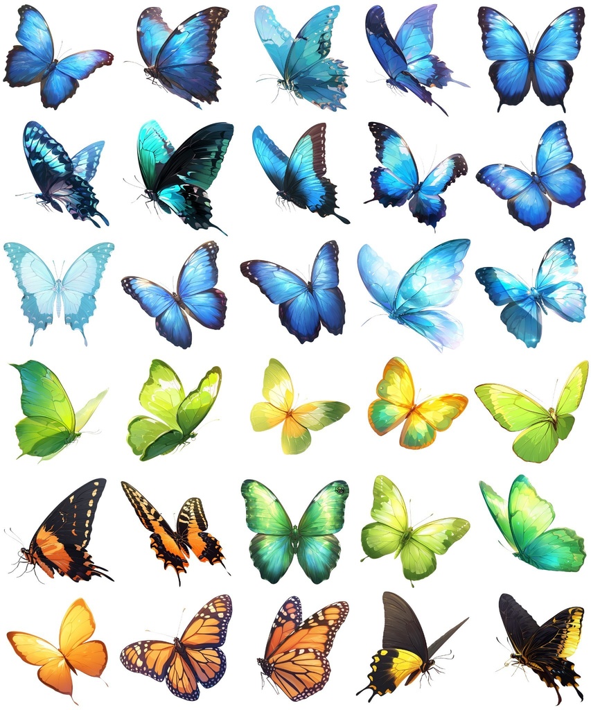 【透過素材】蝶50枚(モルフォチョウ、アゲハチョウ、昆虫綱チョウ目)