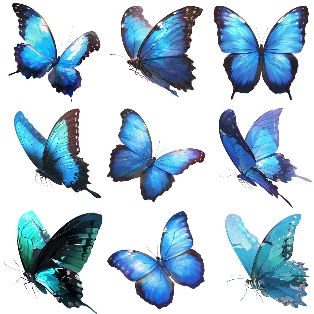 【透過素材】蝶50枚(モルフォチョウ、アゲハチョウ、昆虫綱チョウ目)