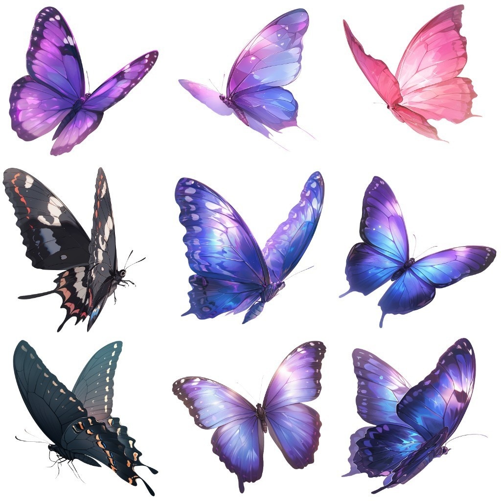 【透過素材】蝶50枚(モルフォチョウ、アゲハチョウ、昆虫綱チョウ目)