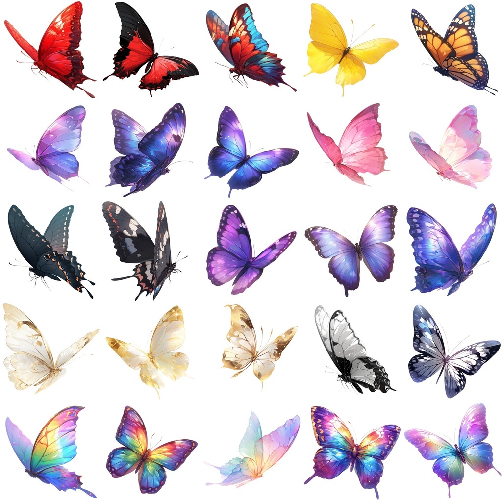 【透過素材】蝶50枚(モルフォチョウ、アゲハチョウ、昆虫綱チョウ目)