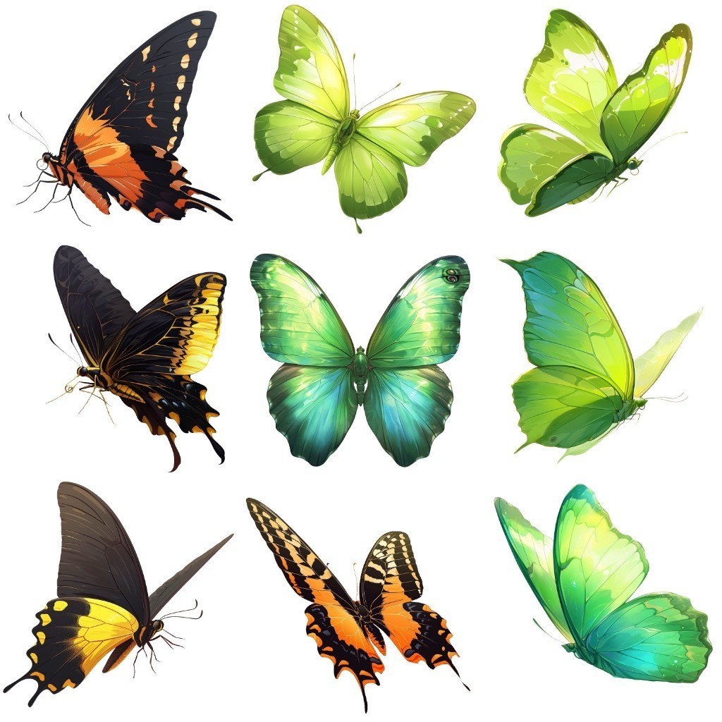 【透過素材】蝶50枚(モルフォチョウ、アゲハチョウ、昆虫綱チョウ目)