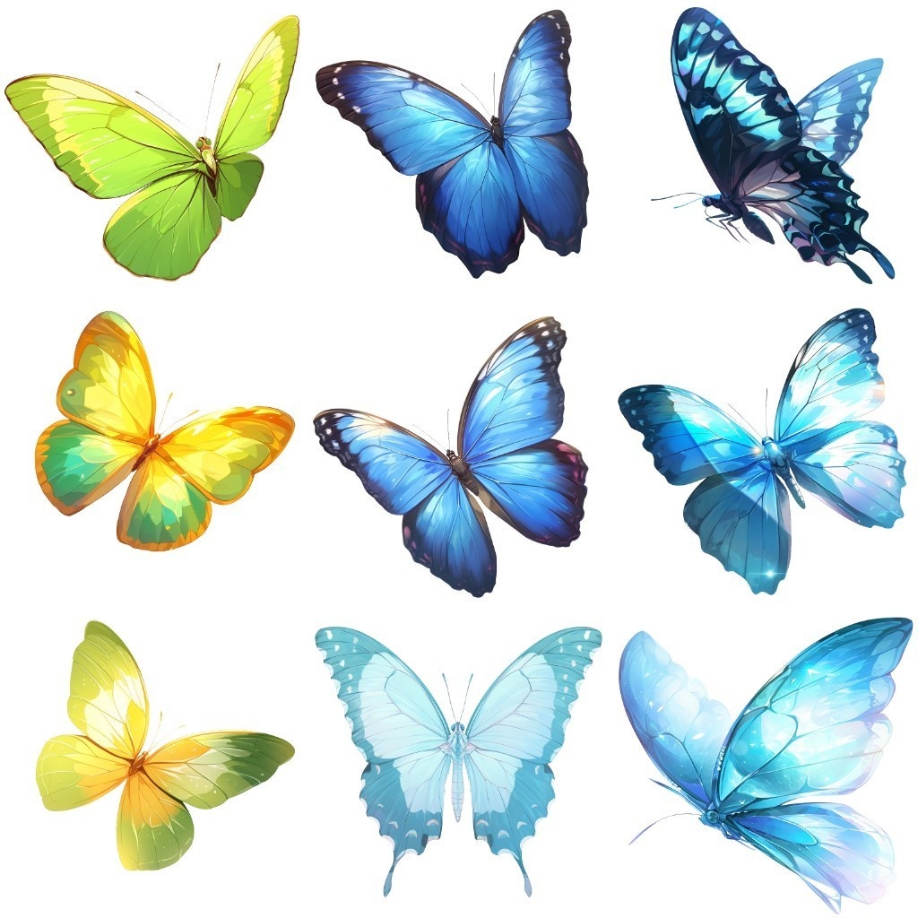 【透過素材】蝶50枚(モルフォチョウ、アゲハチョウ、昆虫綱チョウ目)